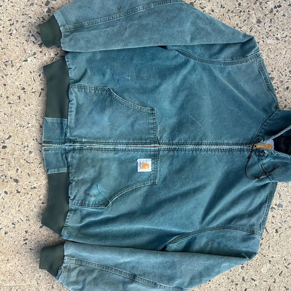 VTG Rare Carhartt Men's Active Jacket Hunter Green JQ243 Size XL Distressed - Picture 2 of 10